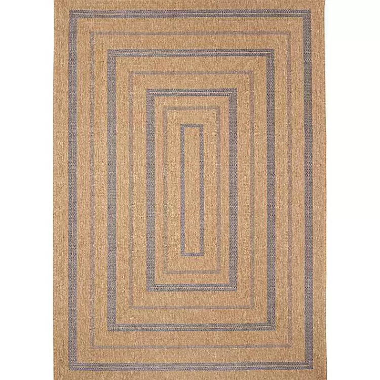 Tan and Navy Framed Indoor/Outdoor Area Rug, 7x9>Kirklands Home Outlet