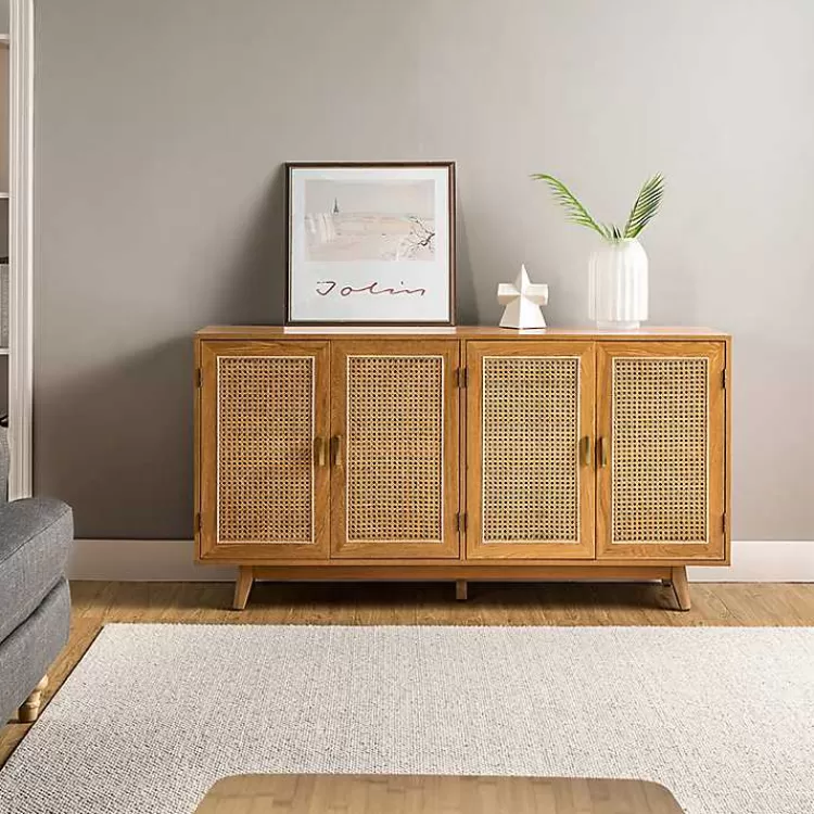 Cane Wood Storage Media Cabinet>Kirklands Home Sale