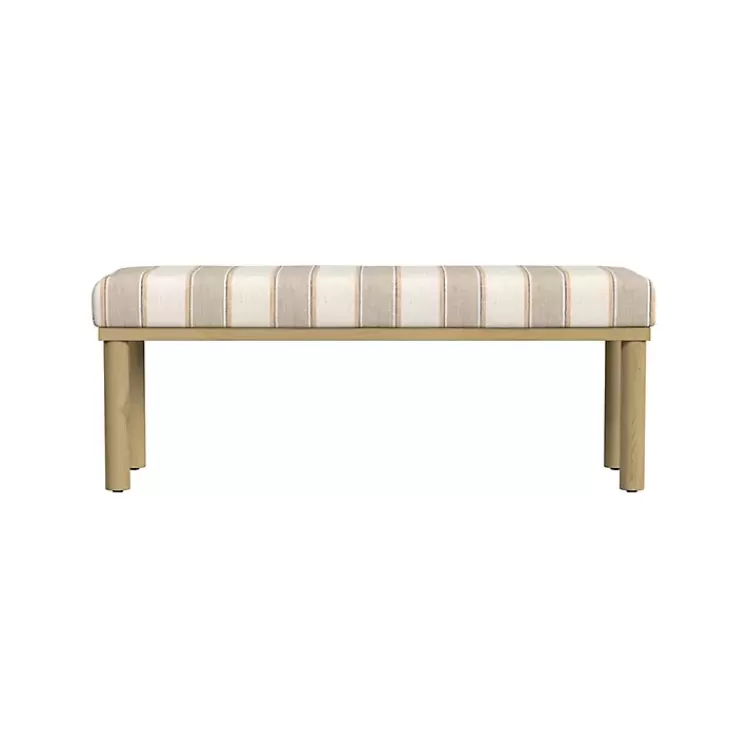Tan Striped Upholstered Wood Leg Bench>Kirklands Home Clearance