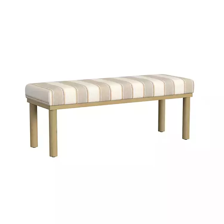 Tan Striped Upholstered Wood Leg Bench>Kirklands Home Clearance