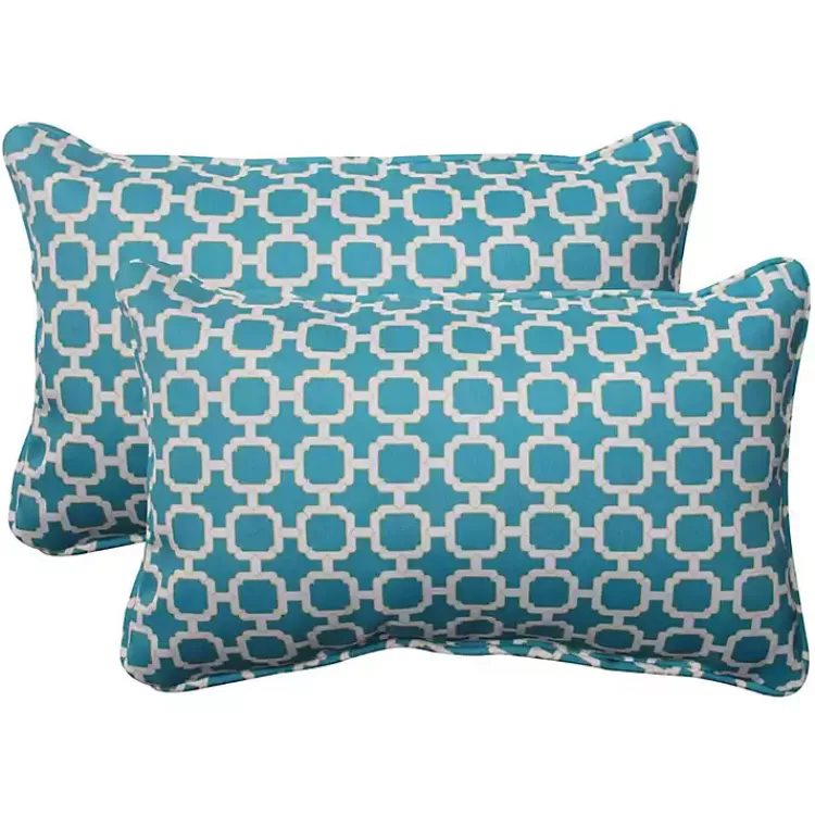 Teal Hickory Geo Outdoor Lumbar Pillows, Set of 2>Kirklands Home Discount