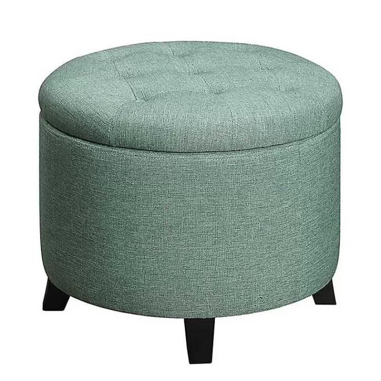 Teal Upholstered Eliza Round Storage Ottoman>Kirklands Home Flash Sale