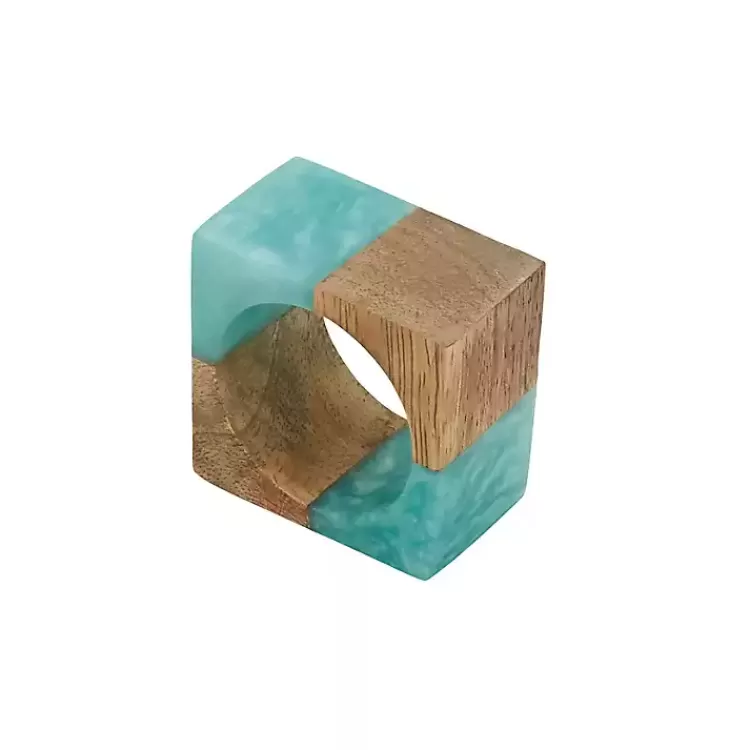 Teal Wood and Resin Square Napkin Rings, Set of 4>Kirklands Home Best
