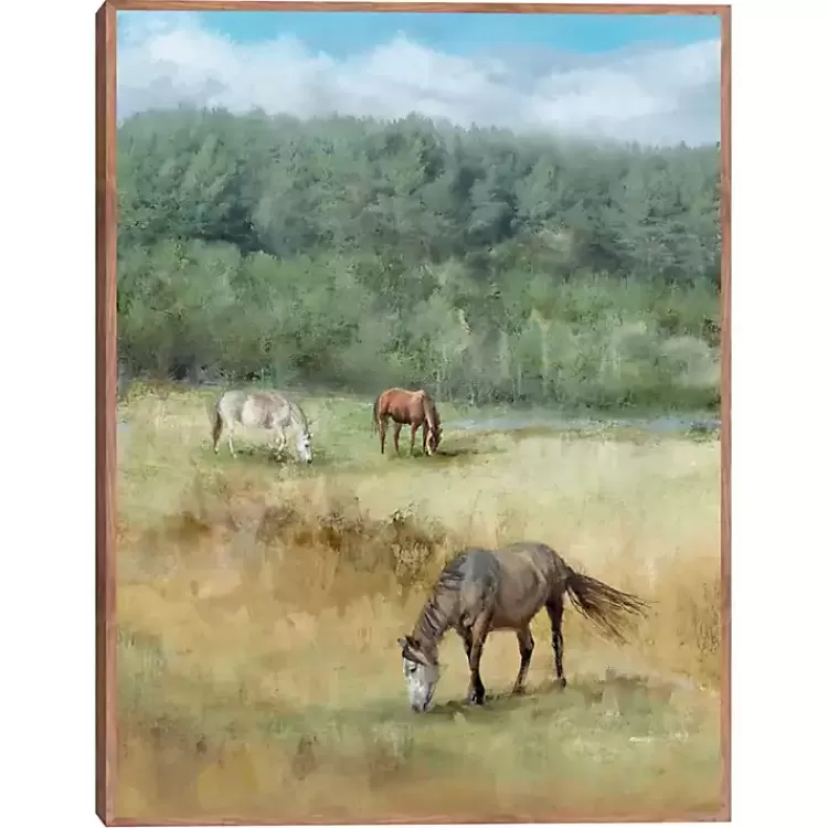 Three Grazing Horses Framed Canvas Art Print>Kirklands Home Cheap
