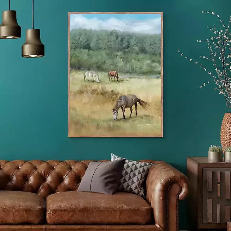 Three Grazing Horses Framed Canvas Art Print>Kirklands Home Cheap