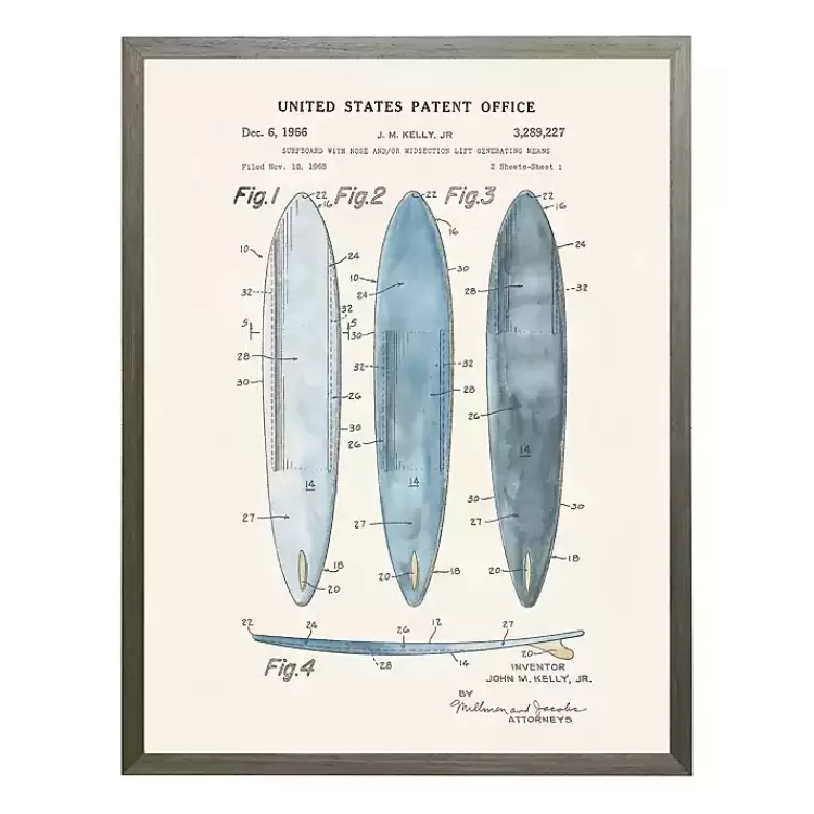 Vintage Surfboards Patent Framed Art Print>Kirklands Home Outlet