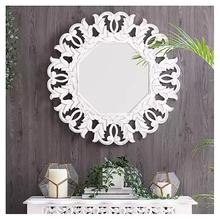 Vintage White Carved Octagon Wall Mirror>Kirklands Home Cheap