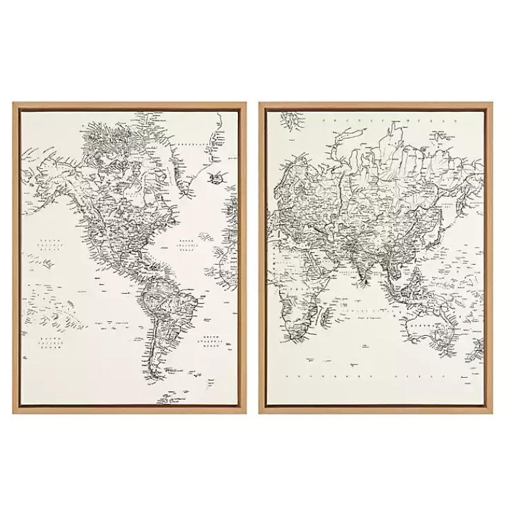 Vintage World Map Framed Canvas Art, Set of 2>Kirklands Home Online