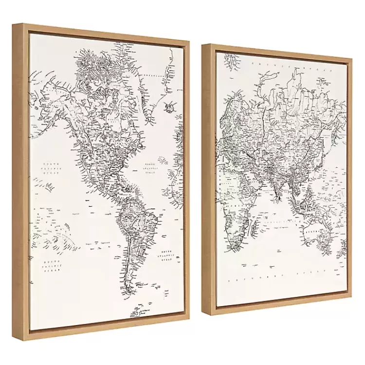 Vintage World Map Framed Canvas Art, Set of 2>Kirklands Home Online