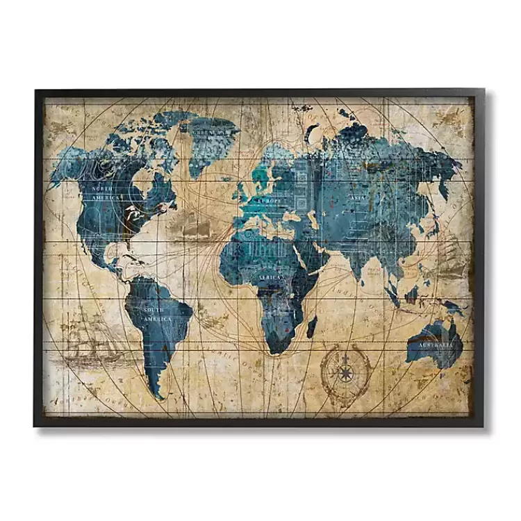 Vintage World Map Framed Giclee Canvas Art Print>Kirklands Home Sale