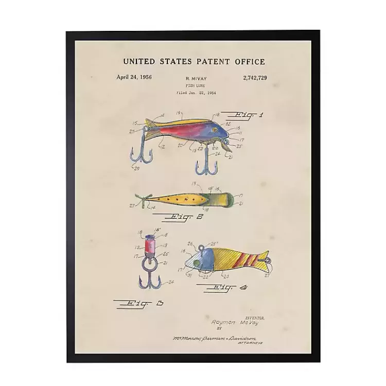 Watercolor Fish and Lure Patent Framed Art Print>Kirklands Home Fashion