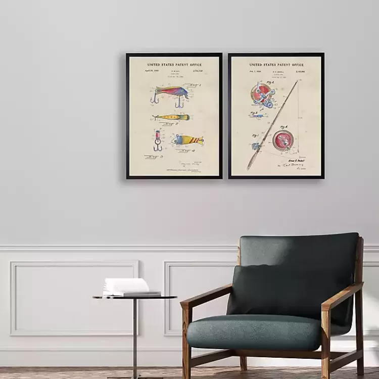 Watercolor Fish and Lure Patent Framed Art Print>Kirklands Home Fashion