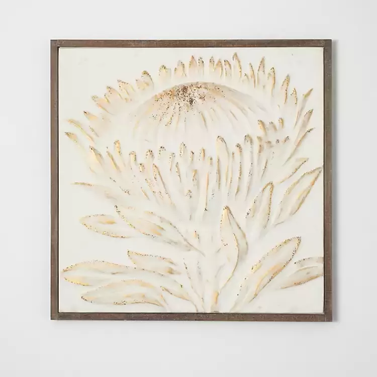 White and Gold Protea Framed Wall Plaque>Kirklands Home Fashion