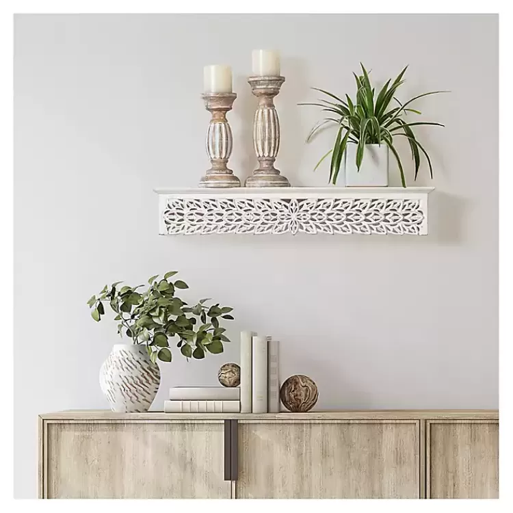 White Carved Floral Decorative Wall Shelf>Kirklands Home Discount