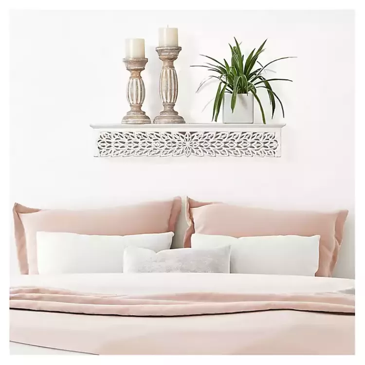 White Carved Floral Decorative Wall Shelf>Kirklands Home Discount
