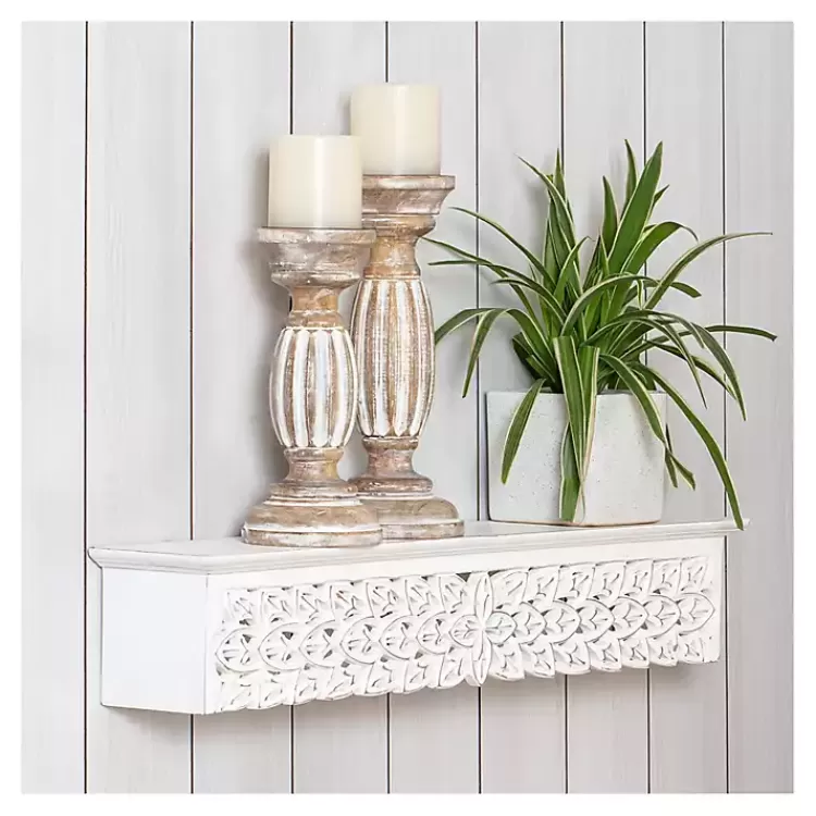 White Carved Floral Decorative Wall Shelf>Kirklands Home Discount