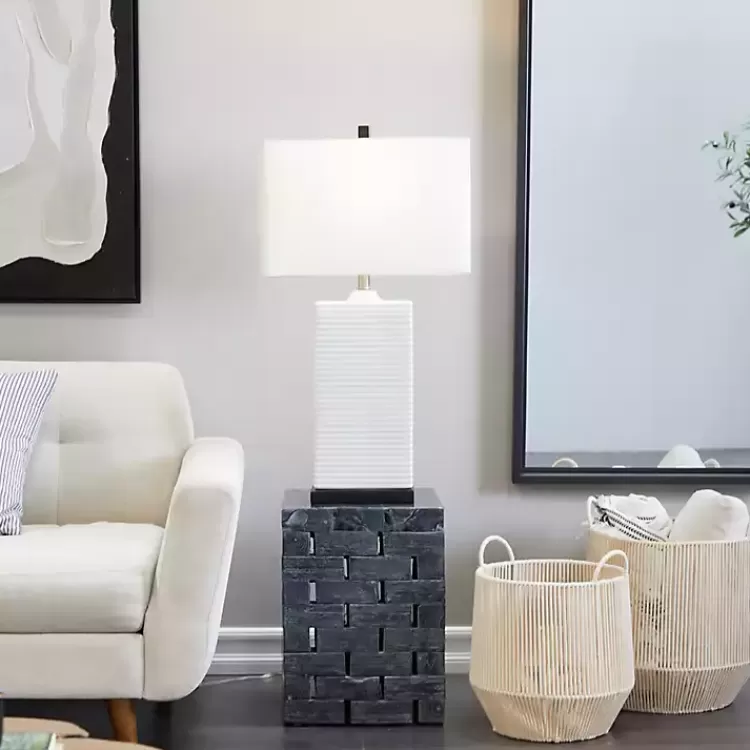 white_ceramic_fluted_rectangular_table_lamp_5.webp Ceramic Fluted Rectangular Table Lamp>Kirklands Home Cheap