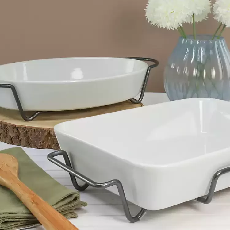 white_ceramic_pc_baker_set_with_racks_5.webp Ceramic 2-pc. Baker Set with Racks>Kirklands Home Hot