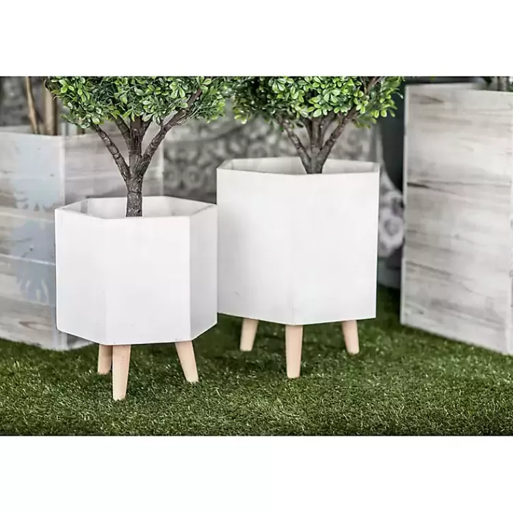 white_clay_and_wood_hexagon_planters_set_of__3.webp Clay and Wood Hexagon Planters, Set of 2>Kirklands Home Discount