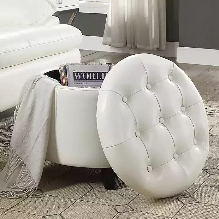 Faux Leather Eliza Round Storage Ottoman>Kirklands Home Online