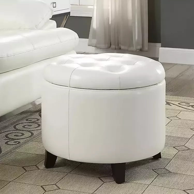 white_faux_leather_eliza_round_storage_ottoman_2.webp Faux Leather Eliza Round Storage Ottoman>Kirklands Home Online