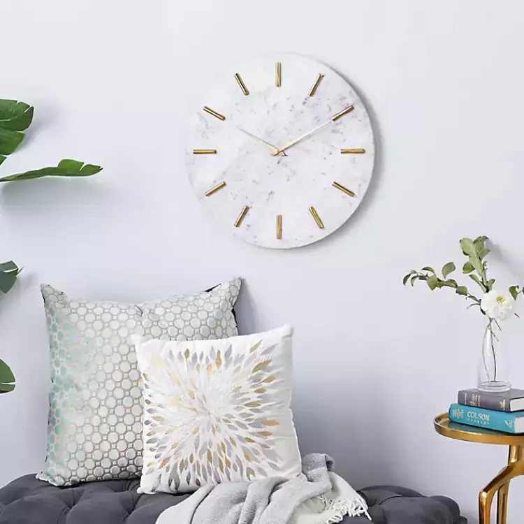White Marble and Gold Accent Wall Clock, 20 in.>Kirklands Home Online