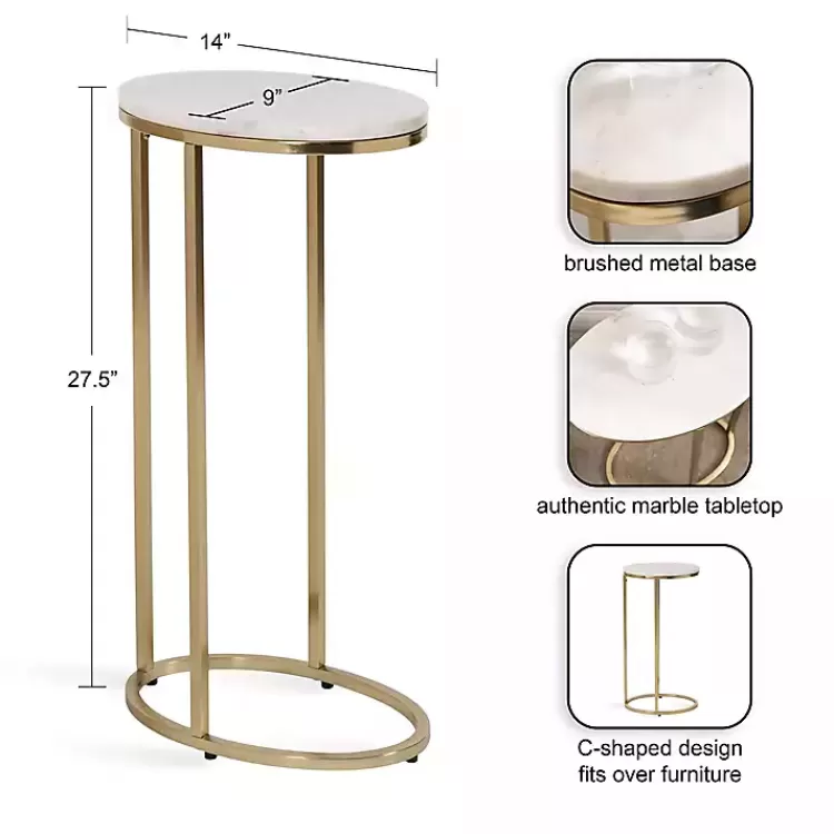 Marble and Gold Oval C-Shape Accent Table>Kirklands Home Flash Sale