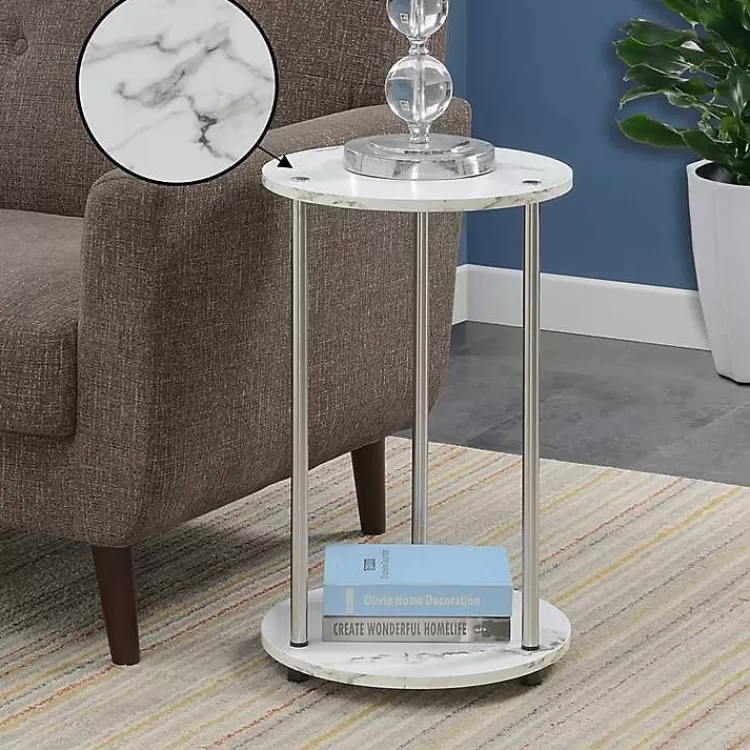 Marble Two Tiered Metal Accent Table>Kirklands Home Outlet