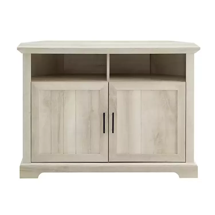 White Oak Grooved Door Corner TV Stand>Kirklands Home Discount