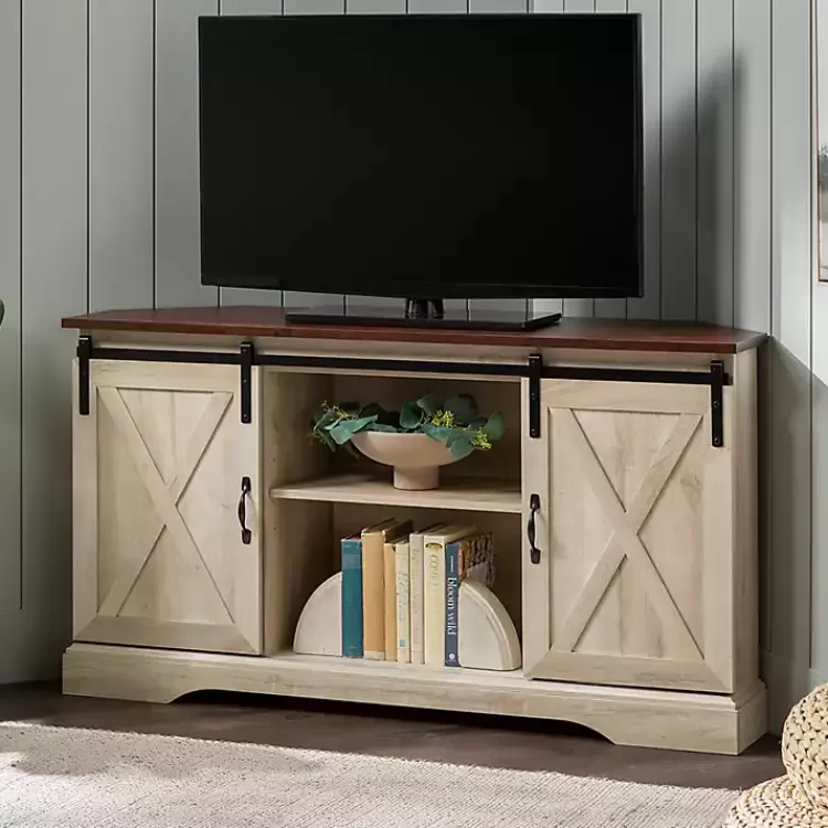 White Oak Sliding Barn Doors Corner TV Stand>Kirklands Home Online