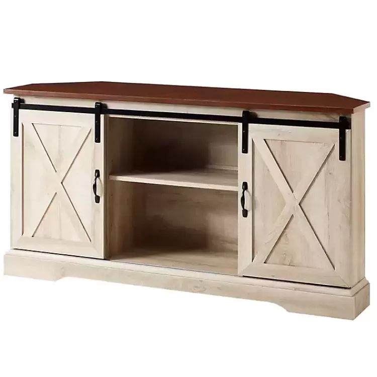 White Oak Sliding Barn Doors Corner TV Stand>Kirklands Home Online