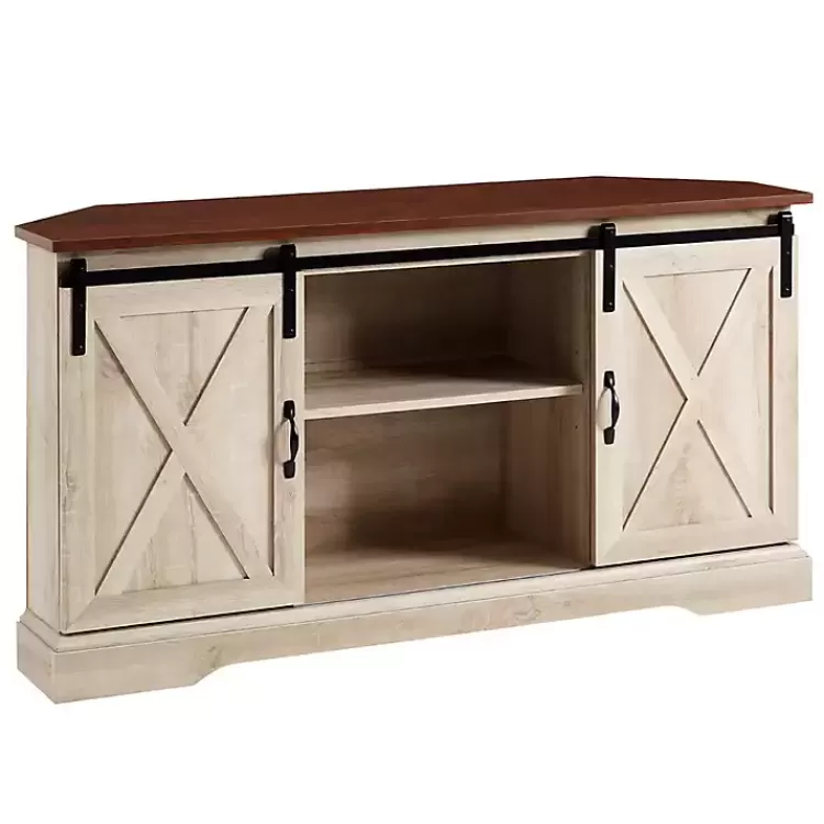 White Oak Sliding Barn Doors Corner TV Stand>Kirklands Home Online