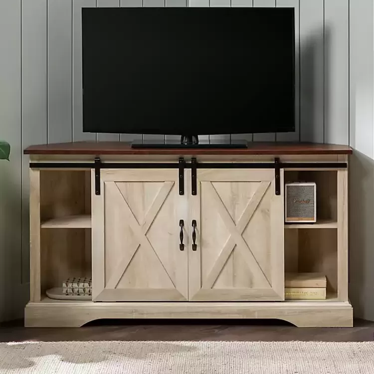 White Oak Sliding Barn Doors Corner TV Stand>Kirklands Home Online