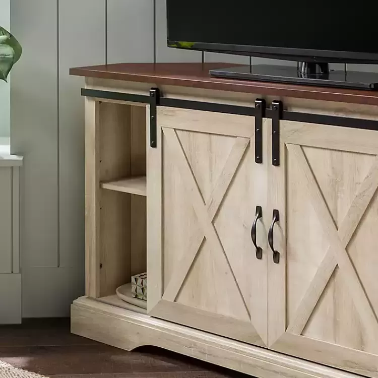 White Oak Sliding Barn Doors Corner TV Stand>Kirklands Home Online