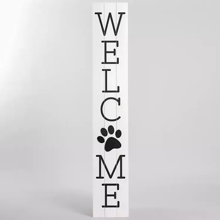 White Welcome Paw Print Porch Board>Kirklands Home Flash Sale
