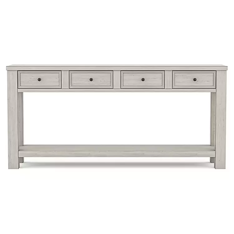 white_wood_drawer_farmhouse_console_table_2.webp Wood 4-Drawer Farmhouse Console Table>Kirklands Home Best