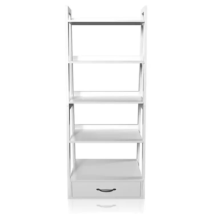 white_wood_shelf_leaning_bookshelf_2.webp Wood 5-Shelf Leaning Bookshelf>Kirklands Home Best