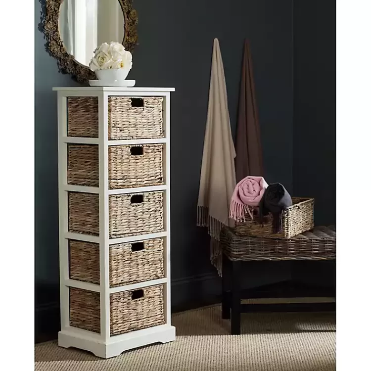 white_wood_tier_basket_storage_shelf_4.webp Wood 5-Tier Basket Storage Shelf>Kirklands Home Fashion
