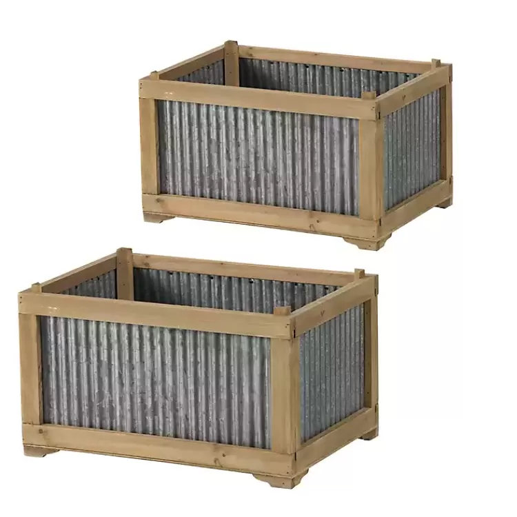Wood Planters with Galvanized Sides, Set of 2>Kirklands Home Shop